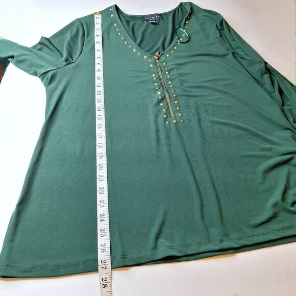 Premise Womens Tunic Top Size 1X Green Long Sleeve Studded‎ Zipper Front Stretch - Picture 11 of 13